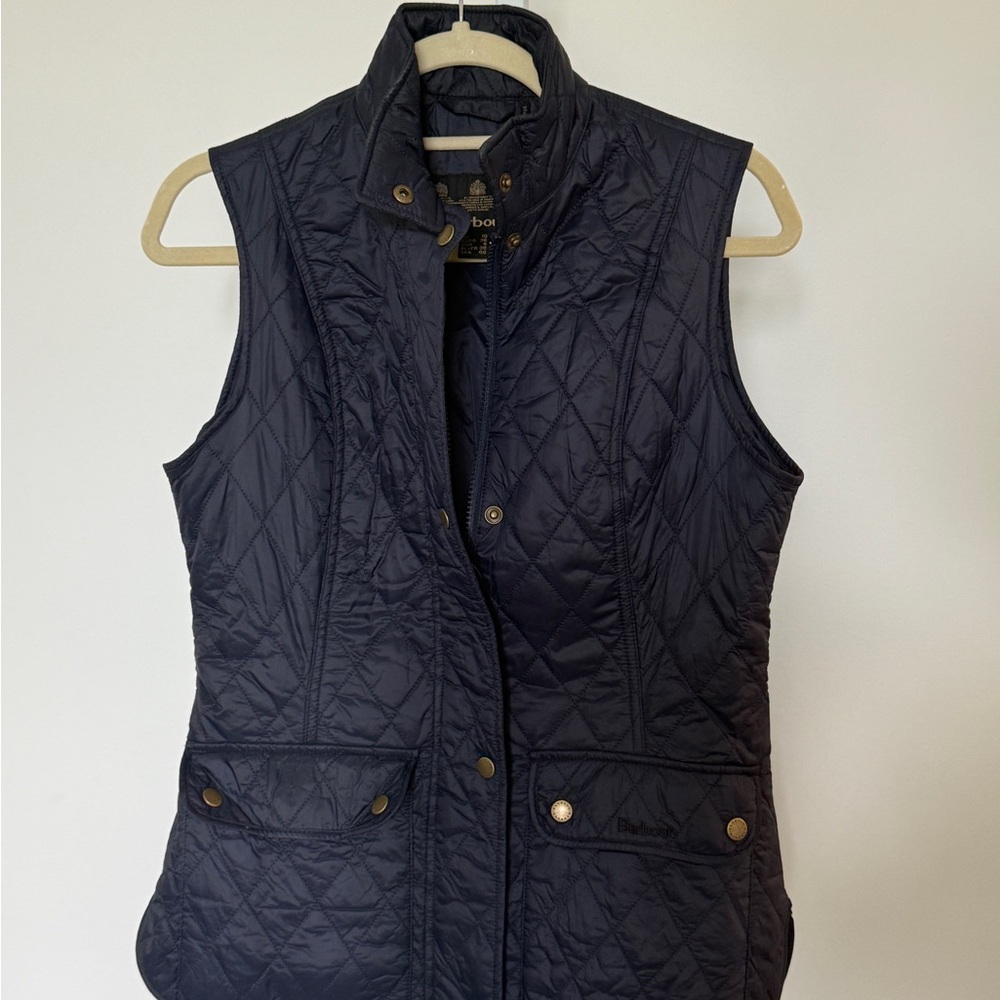 Barbour Navy Quilted Vest Stand-up Collar
